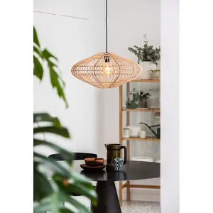 Lucide Magali Scandinavian Rattan Pendant Light 56cm - 1xE27 - Light Wood