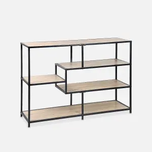 sweeek. 5-level industrial bookshelf in metal and wood effect Loft Natural 114x33x78 cm