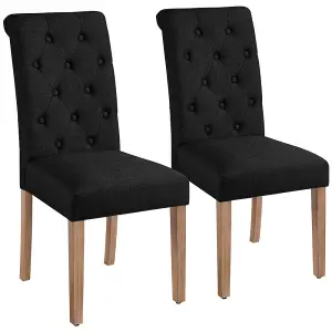 Yaheetech Set of 2 Black Upholstered Dining Chairs Classic Fabric Chairs with High Back