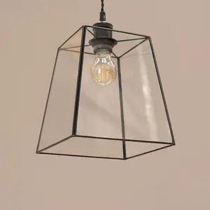 ValueLights Susie Matt Black Metal and Clear Glass Lantern Easy Fit Ceiling Light Shade - LED Bulb Included