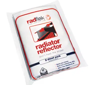 Radflek Radiator Reflector Panels - 8 Sheets, Foil - Energy & Heat saving. Cut to size