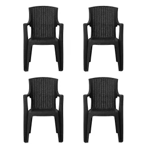 simpa Stackable Plastic Rattan Effect Garden Chair - Graphite Set of 4