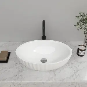 White Oval Ceramic Bathroom Counter Top Basin Sink W 480mm x D 320mm