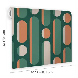 Envy Morse Bottle Tange Green Rust & Green Geometric Wallpaper