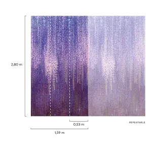 Grandeco Cascading Wisteria Flowers 3 panel repeatable wallpaper Mural, Purple 2.8 x 1.59m