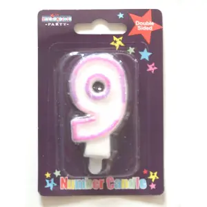 Glitter 9th Birthday Candle White/Pink (One Size)