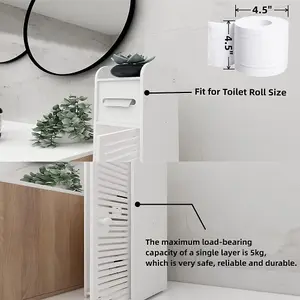 Floor Cabinet,Waterproof FreeStanding White Slim Bathroom Storage Unit with Daily Use Layer and 1 Cupboard Door,Multi-purpose