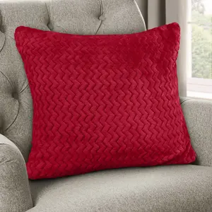 Moneeba Snug Soft Chevron Patterned Mink Moda Plush Cushion Red / 56cm x 56cm