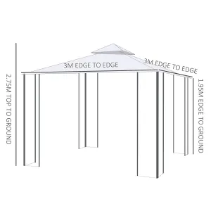 Outsunny 3 x 3(m) Garden Gazebo Double Top Gazebo Canopy w/ Mesh Cream White