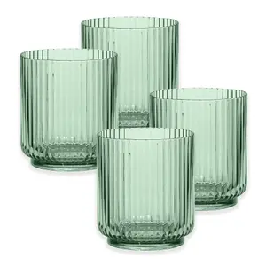 Sage Green Acrylic Plastic 15oz Ribbed Drinking Tumbler - Set of 4