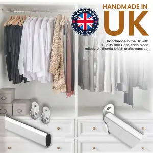 120cm Oval Rail Wardrobe Polished Chrome Hanging Tube Metal Closet Organizer Cut to Size + END SUPPORTS and SCREWS by MKGT