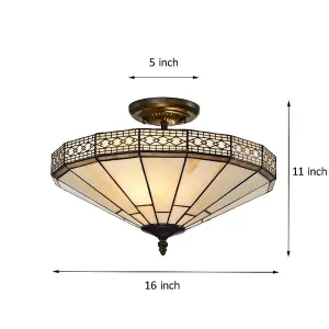 Mission Tiffany Ceiling Light, Stained Glass Handmade Uplighter Shade Ceiling Light for Living Room