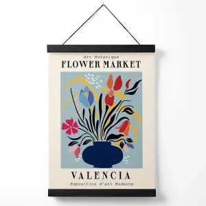 Valencia Blue and Pink Flower Market Exhibition Medium Poster with Black Hanger