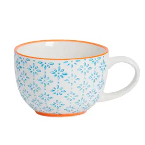 Nicola Spring - Hand-Printed Cappuccino Cups - 250ml - Blue - Pack of 6