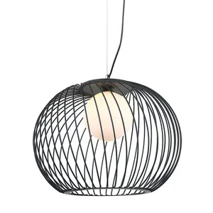 Luminosa Modern Hanging Pendant Black 1 Light  with White Shade, E27