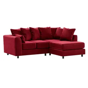 Brooklyn Plush Velvet 3 to 4 Seater L Shaped Corner Sofa Foam Red Right Hand Facing