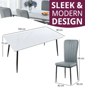 Hallowood Furniture Cullompton Large Rectangular Dining Table (1.6m) with 4 Grey Faux Leather Chairs