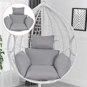 Grey Soft Fluffy Cotton Filled Outdoor Egg Hanging Chair Cushion with Headrest and Armrests