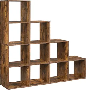 VASAGLE 10-Cube Bookshelf, Open Compartments Shelving Unit, Bookcase Storage Unit, Storage Organiser, Rustic Brown