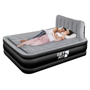 Get Fit Air Bed With Built In Electric Pump - King Quick Blow Up Airbed & 2 Inflatable Pillow - Elevated Air Mattress - Black/Grey