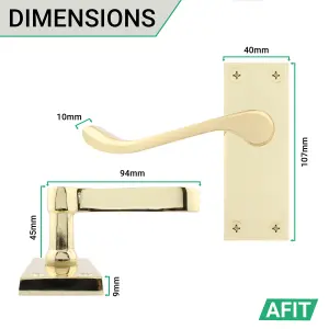 AFIT Polished Brass Victorian Scroll Door Handles - 1 Pair of Brass Internal Lever Latch Handles on Backplate