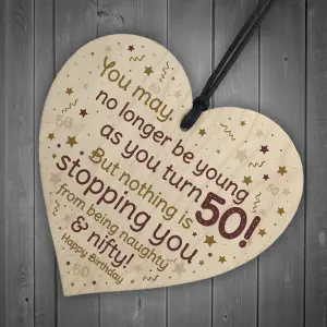 Red Ocean 50th Birthday Gift For Men Women Funny 50th Birthday Card Wooden Heart Sign