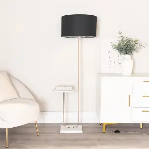 ValueLights Tavel Chrome Floor Lamp with Table and Black with Chrome Inner Lamp Shade and LED Bulb