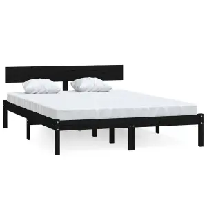 Berkfield Bed Frame Black Solid Wood Pine 135x190 cm Double