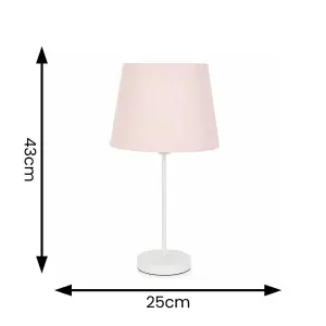 ValueLights Charles White Single Stem Table Lamp with Pink Tapered Lamp Shade and LED Bulb