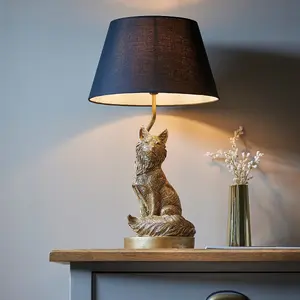 Luminosa Fox Base & Shade Table Lamp Vintage Gold Paint & Black Fabric