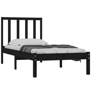 Berkfield Bed Frame Black Solid Wood Pine 90x190 cm 3FT Single