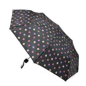 KAV Ladies Supermini Umbrella Compact Stylish Automatic Folding Umbrella - Rain and Sun Protection (NAVY WITH MULTICOLOUR SPOT)