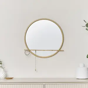 Melody Maison Round Gold Mirror With Jewellery Hooks - 50cm x 50cm