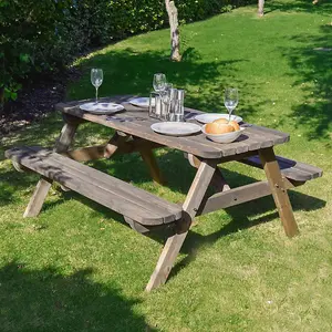 Oakham 8ft Rounded Picnic Bench - L244 x W140 x H72.5 cm - Rustic Brown