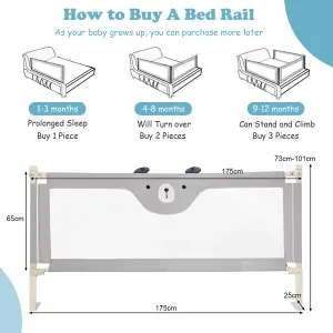 Costway 175CM Cute Baby Bed Rail Guard Toddler Infant Security Guardrail W/ Double Lock