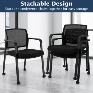 Costway Set of 2 Meeting Room Office Chairs Stackable Office Guest Mesh Chairs W/ Wheels