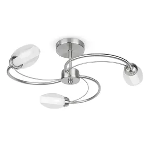 ValueLights Caprice Modern 3 Way Brushed Chrome and Glass Swirl Design Flush Ceiling Light