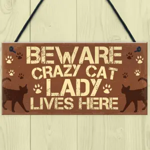 Red Ocean Novelty Beware Crazy Cat Lady Home Decor Hanging Chic Sign Funny Cat Birthday Gifts For Cat Lovers