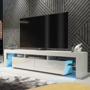 Nova TV Unit 200cm White with High Gloss Doors and LED Lighting - Creative Furniture