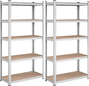 Garage Shelving, 5-Tier Storage Racks, Set of 2, 180 x 90 x 40 cm, Max. Load 875 kg (175 kg per Tier), Shelving Units, Silver