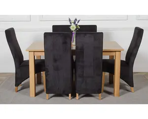 Oslo 150 x 90 cm Medium Oak Dining Table and 6 Chairs Dining Set with Lola Black Fabric Chairs