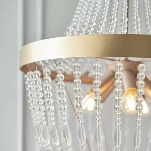 Hanging Ceiling Pendant Light Rose Gold & Glass Beads Modern Round Lamp Shade