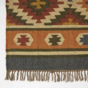 Homescapes Lucea Orange & Blue Kilim Wool Rug 240 x 300 cm