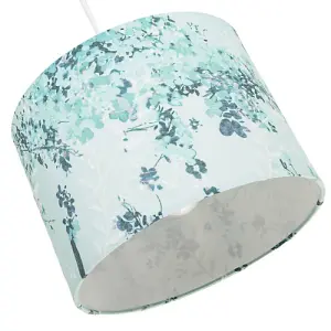 Contemporary Duck Egg and Emerald Green Floral Fabric Shade with Inner Lining