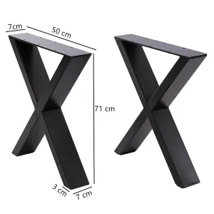 Set of 2 Black X Shaped Metal Furniture Legs Table Legs for DIY Table Bench Cabinet Chair L 50 cm x H 71 cm