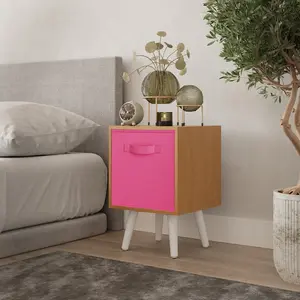 URBNLIVING 50cm Height Dark Pink 1-Drawer Cube Shelving Unit with Scandinavian White Legs