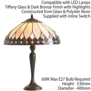 Tiffany Glass Table Lamp Light Dark Bronze & Rich Cream Art Deco Shade i00178