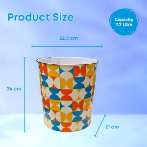 Plastic Waste Paper Basket Bin Round Trash Can, Lightweight Recycling Rubbish Bin for Kitchen, Bedroom, Bathroom 7.7L (Retro)