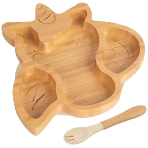 Bamboo Unicorn Baby Weaning Plate & Fork Set - Beige