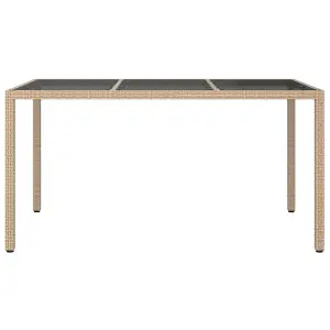 Berkfield Garden Table 150x90x75 cm Tempered Glass and Poly Rattan Beige